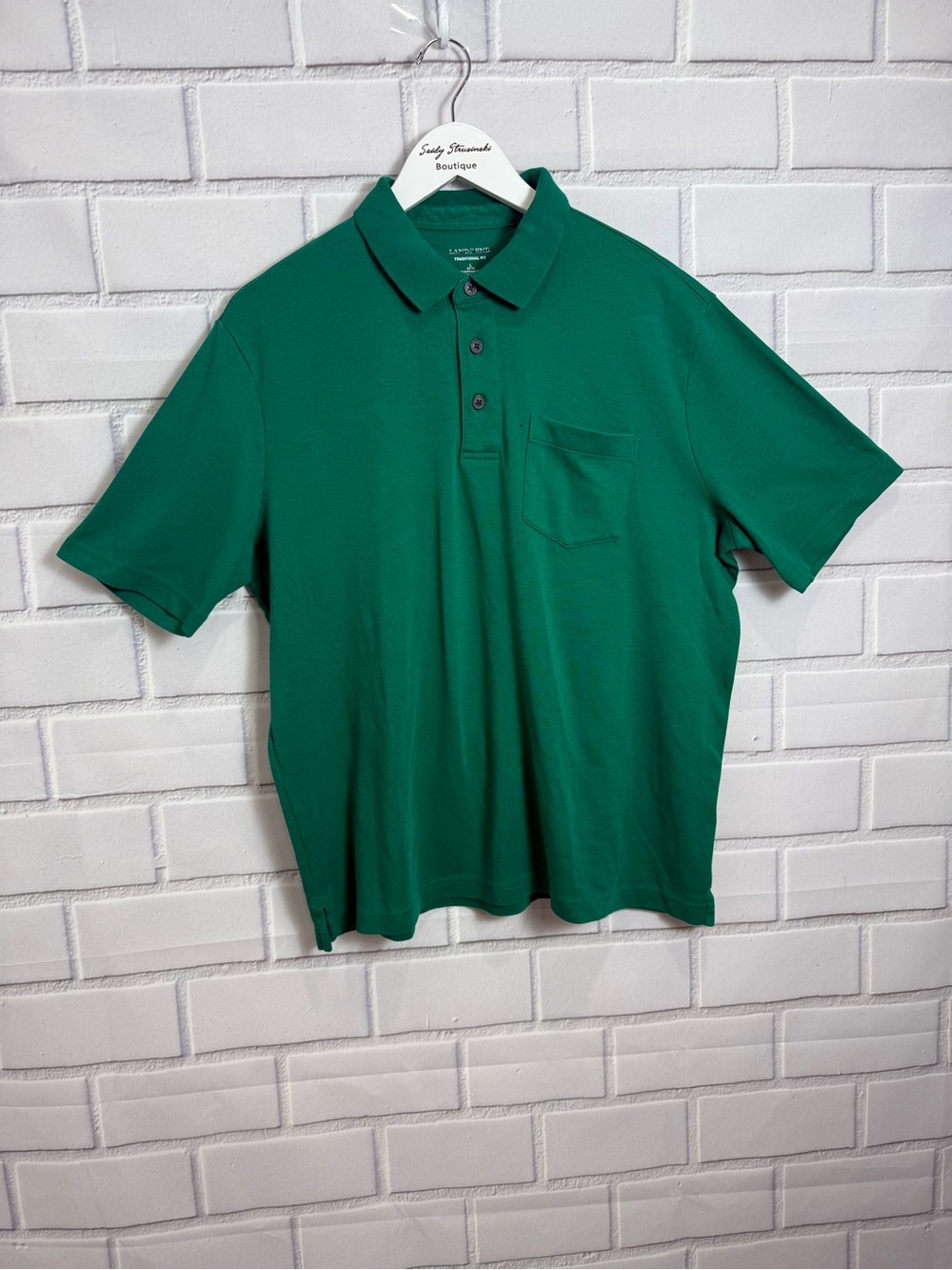 Lands’ End Men’s Traditional Fit Green Supima Cotton Pocket Polo Shirt Size L 42 - Picture 3 of 11